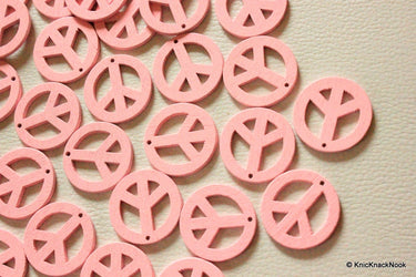 10 x Peace Shaped Pink Colour Wood Beads 24mm